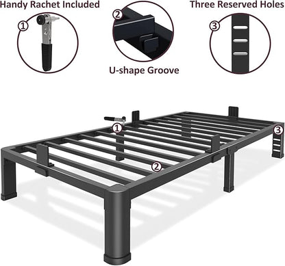 Bilily 6 Inch Low Twin Bed Frame with Round Corner Legs,3500 LBS Heavy Duty Low Profile Twin Size Metal Platform, Steel Slats Support No Box Spring Needed Easy Assembly Noise-Free for Kids Room,Black