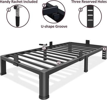 Bilily 10 Inch Low Twin Bed Frame with Round Corner Legs,3500 LBS Heavy Duty Low Profile Twin Size Metal Platform, Steel Slats Support No Box Spring Needed Easy Assembly Noise-free for Kids Room,Black