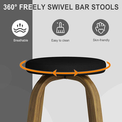 Bar Stools Set of 2, Counter Height Backless Bar Stools, 26" Swivel Barstools Kitchen Chair with Upholstered Fabric Seat, Black