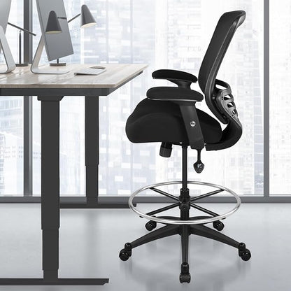 BOLISS 400lbs Mesh Ergonomic Office Drafting Chair Big Adjustable Foot Ring Height Adjustable Armrest(Black)