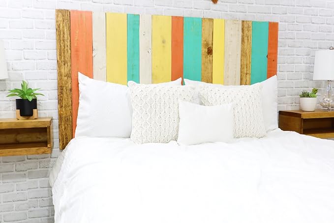 Barn Walls Summer Mix Signature Design, Multicolored Solid Wood Headboard, Floating Panels, Wall Mount, Adjustable Height, Easy Assembly, King Size