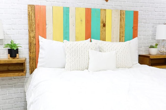 Barn Walls Summer Mix Signature Design, Multicolored Solid Wood Headboard, Floating Panels, Wall Mount, Adjustable Height, Easy Assembly Queen Size