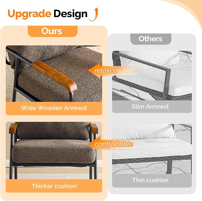 VINGLI Mid-Century Modern Accent Armchiar for Small Space, Small Comfy Upholstered Leisure Reading Chair with Wood Armrest for Bedroom, Living Room, Waiting Room, Linen Expresso