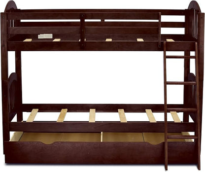 East West Furniture VEB-08-TU Solid Wood Bunk Beds Twin Over Twin with Guard Rail and Trundle, Java Finish