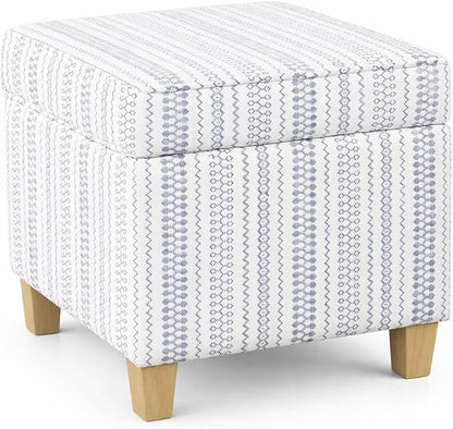 HomePop Home Decor | K7342-F2359 |Classic Square Storage Ottoman with Lift Off Lid | Ottoman with Storage for Living Room & Bedroom, Blue Stripe Large