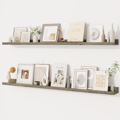 Dreamland Picture Ledge Shelf for Wall, Floating Shelves Set of 2,48 inch Long Floating Shelves with Lip for Living Room,Bedroom,Bathroom,Kitchen,Grey