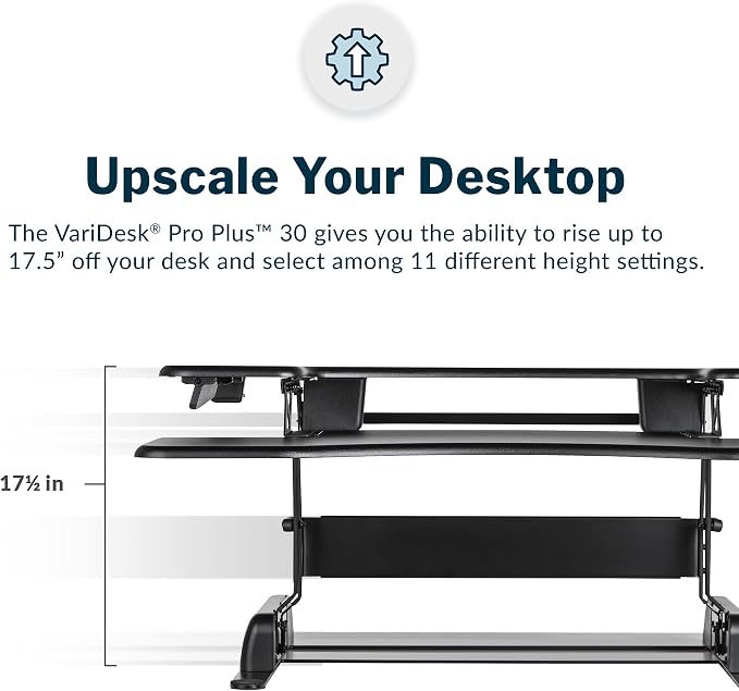 Vari VariDesk Pro Plus 30 Height Adjustable Standing Desk Converter for Home Office - Sit to Stand Desk with 11 Height Settings, Spring-Assisted Lift, and Weighted Base - Fully Assembled, Black