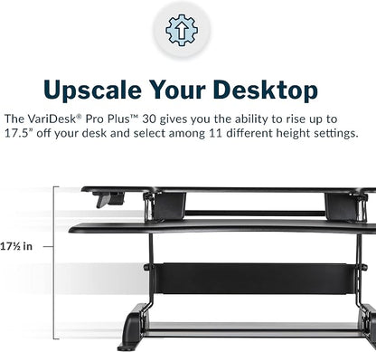Vari VariDesk Pro Plus 30 Height Adjustable Standing Desk Converter for Home Office - Sit to Stand Desk with 11 Height Settings, Spring-Assisted Lift, and Weighted Base - Fully Assembled, Black