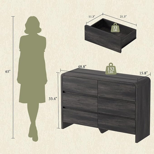 AMERLIFE Drawer Tall Dresser for Bedroom, Modern Storage Cabinet with Anti-Tip Kit, Rounded Corners & Easy Assembly, White Wood Chest for Closet, Living Room, Nursery, Easy Assembly, Black