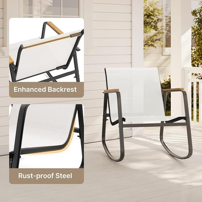 Aiho 3-Piece Patio Furniture Set, Outdoor Furniture with Textilene Fabric Rocker Chairs with Coffee Table, Patio Bistro Sets for Garden, Balcony, Poolside(White)