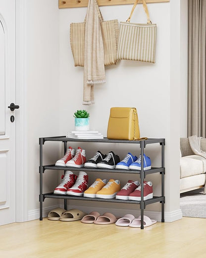 Kitsure Shoe Rack - Non-Woven Shoe Rack Shelf, Shoe Organizer for Closet, Entryway, Garage & Corridor, Stackable Shoe Shelves, 27.5" Wide - 3 Tier, Black