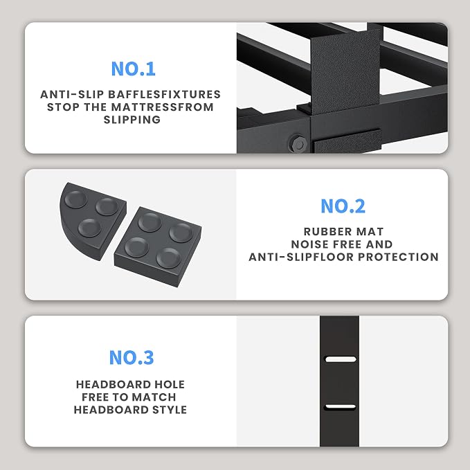 VIPSHOW 12 Inch King Size Bed Frame, 3500Lbs Heavy Duty Metal Platform with Round Corner Legs Mattress Slide Stopper, Steel Slat Support No Box Spring Needed, Noise Free, Non-Slip, Easy Assembly