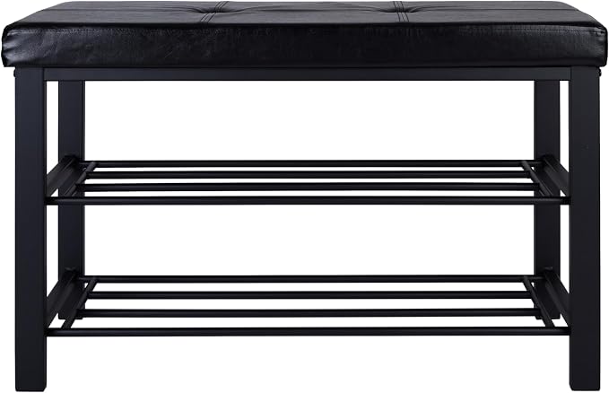 Simplify Storage Bench, Shoe Rack, Ottoman, Tufted, Padded Seating for Entryway, Bedroom, Closet & Hallway, Black