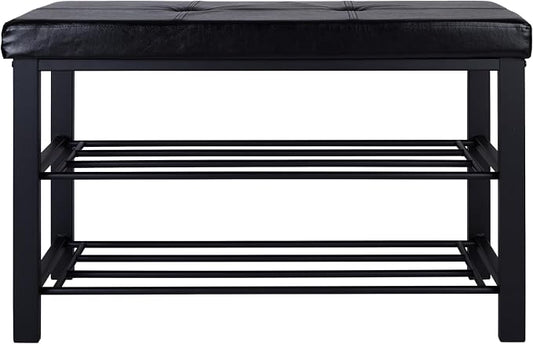 Simplify Storage Bench, Shoe Rack, Ottoman, Tufted, Padded Seating for Entryway, Bedroom, Closet & Hallway, Black