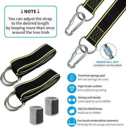Tree Swing Hanging Straps Kit - Holds 1800 lbs (SGS Certified), 5ftx2 Hammock Straps with 2 Heavy Duty Locking Carabiners and 2 Tree Protectors, Polyester Straps Perfect for Tree Swings & Hammocks