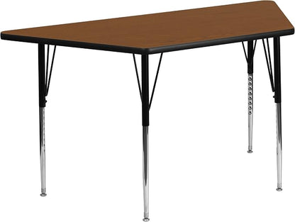 Flash Furniture Wren 29''W x 57''L Trapezoid Oak HP Laminate Activity Table - Standard Height Adjustable Legs