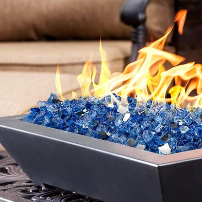 Mr. Fireglass 10 Pounds Fire Glass, 1/2 Inch High Luster Reflective Tempered Fire Glass Rocks for Fire Pit Fireplace and Landscaping, Pacific Blue