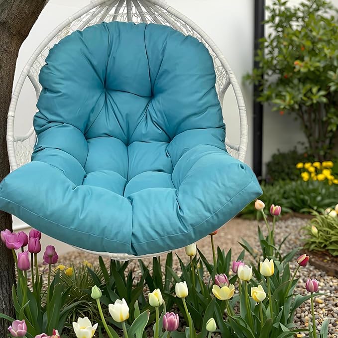Wicker Egg Chair Cushion Replacement for Outdoor Furniture Waterproof Egg Swing Chair Cushions with Ties Teal Blue Thick Hanging Basket Chair Pads for Garden Patio Balcony,47"*35"