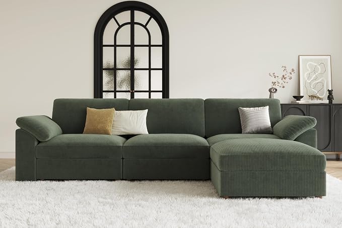 EASE MOOSE Green Sectional Modular Sofa, Oversized Deep Seat Sectional Modular Cloud Couch,Removable Washable