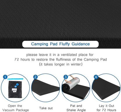 Memory Foam Camping Pad 3 Inch Thick, Soft Sleeping Pad with Waterproof Cover, Roll Up Cot Pad Topper for Travel Truck Bed Tent, Pad Only