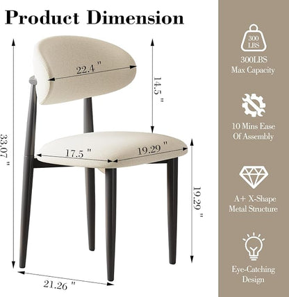 Dining Chairs Set of 2, Modern Fabric Upholstered Dining Room Chair MetalKitchen Chairs, Farmhouse Dinner Chair for Kitchen Dining Room, Beige