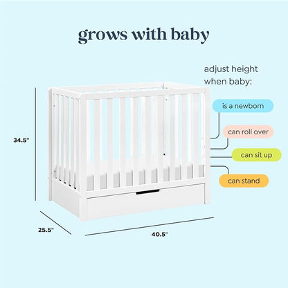 Carter's by DaVinci Colby 4-in-1 Convertible Mini Crib with Trundle Drawer in White, Greenguard Gold Certified, Undercrib Storage