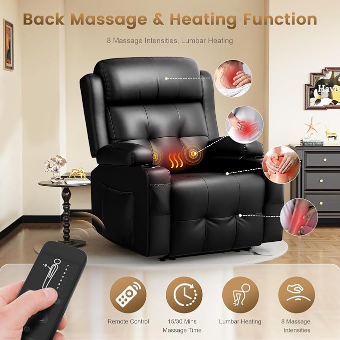 Power Recliner Chair, Home Theater Seating with Heat Massage, Reclining Sofa RV Single Chair, Wall Hugger RV Movie Theater Chairs, RV Furniture Sofas with USB, Cup Holders, Pockets for Gaming Room