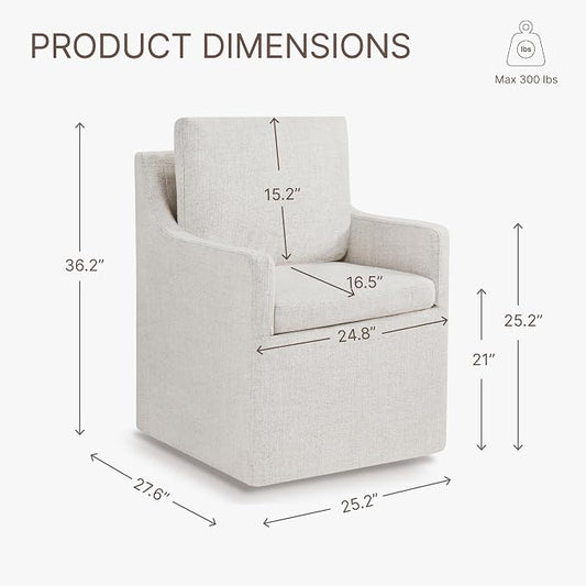KISLOT Upholstered Dining Chairs Set of 2, Modern Dining Room Chairs with Casters & Washable Cover, Rolling Accent Chair with Comfy Backrest for Kitchen, Farmhouse, Living Room, Cream Beige, 2 Box