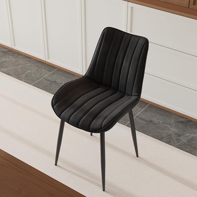 VECELO Dining Chairs Set of 6, Velvet Fabric & Metal Frame, Mordern Style for Kitchen, Living Room,Offcie, Black