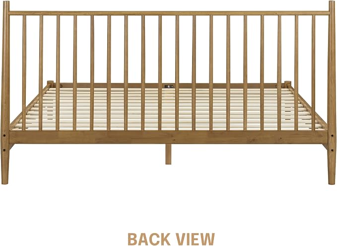 NTC Inno Wooden Bed Frame with Headboard, Solid Oak and Rubber Wood Foundation with Silent Slats and Wood Central Supports, 1000 Lb Capacity, Effortless Assembly, King - Teak Look