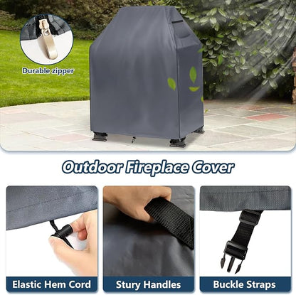 Outdoor Fireplace Cover,Heavy Duty 600D Waterproof Wood Burning Fireplace Cover,Square Chiminea Fireplace Covers 32" L x 24" W x 45" H,Grey