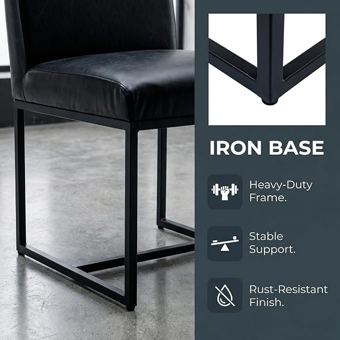 VESCASA Faux Leather Upholstered Dining Chairs with Black Metal Frame, Mid Century Modern Padded Kitchen Chair with Adjustable Foot Pads for Restaurant, Dining Room, Set of 2, Black