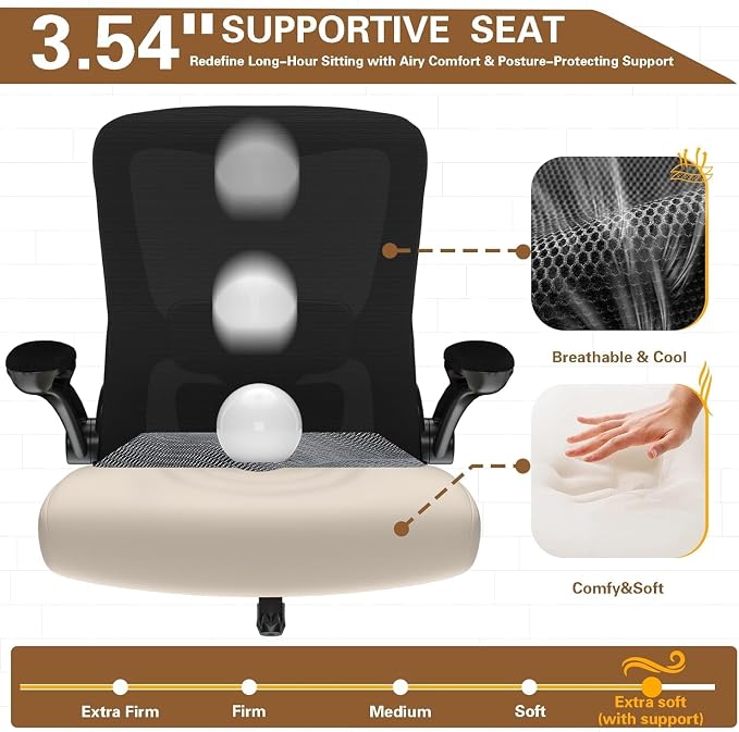 Ergonomic Office Chair for Long Hours, Padded Lumbar Support for Lower Back Relief, 330 lb Capacity, Comfortable Computer Desk Chair for Home Office, Computer & Study