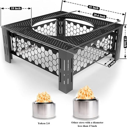 Fire Pit Surround Tabletop Large Use for Solo Stove Bonfire Ranger Yukon 2.0 and Mesa, Fire Pit Table Square Made of UV-Resistand Antirust Thick Metal, for Indoor Outdoor Use