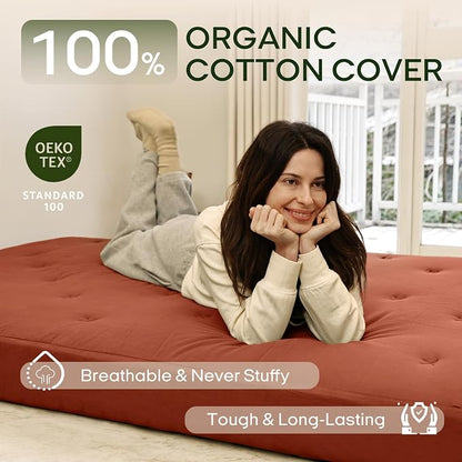 ZonLi Japanese Floor Futon Mattress Twin Size 39"x 75",100% Cotton Cover 6'' Thicken Tatami Mattress,Foldable Sleeping Pad,Portable Dormitory Tatami Mat,Roll Up Floor Lounger Bed for Adult (Cinnamon)