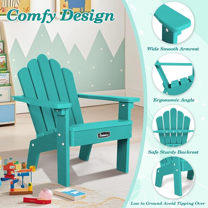 Kids Outdoor Chair, Kids Adirondack Chairs Set of 2, Toddler Outdoor Chair | CPC Certified, HDPE All Weather, Easy Assembly, Ergonomic Design, Fade Shield, Easy-Clean for Patio, Garden, Backyard, Beach