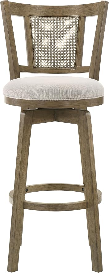Armen Living Isla 30 in. Putty Brown Bar Height Rubberwood Swivel Barstool with Cream Fabric Seat