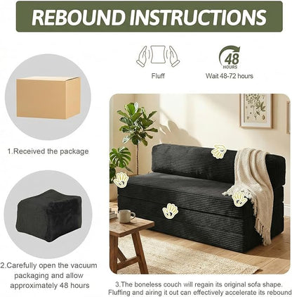 5-in-1 Convertible Sofa Bed, Boneless Couch Loveseat with Removable Cushions & Washable Cover, Futon Sofa Bed with Handle, Pull Out Couch for Small Spaces, Queen Size, Black
