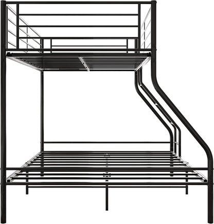 EMKK Twin Over Full Bunk Bed for Adults, Metal Bunk Beds Twin Over Full Size for Teens Dorm Bedroom Guest Room,Heavy Duty Bunk Beds with Ladder and Safety Full Length Guardrail (Black D)