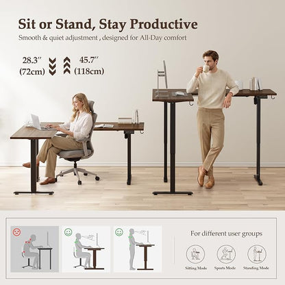 Klicelor L Shaped Standing Desk 63 x 48 Inch, Electric Height Adjustable Corner Desk for Home Office Workstation, Ergonomic Sit Stand Computer Table with Memory Controller, Dark Walnut