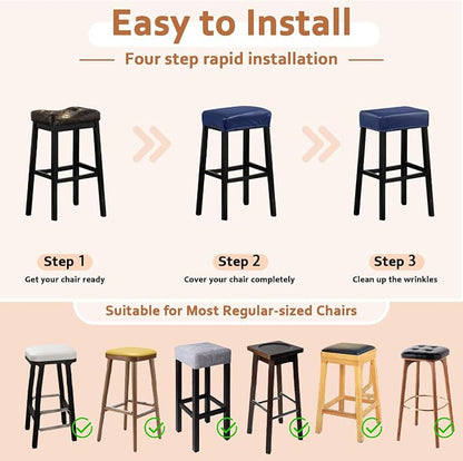 PU Leather Bar Stool Covers Rectangular, 100% Waterproof Stool Covers Rectangle Super Stretch 20% Thicker Leather Saddle Stools Cover Rectangular Counter Bar Stools with Elastic Band (4 PCS, Navy)