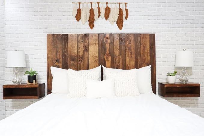 Barn Walls Solid Wood California King Size Headboard, Foxy Brown Stain with Smooth Natural Wood Grain Variation, Handcrafted Head Board Wall-Mounted Panels, Rustic Modern Bedroom, Built to Last