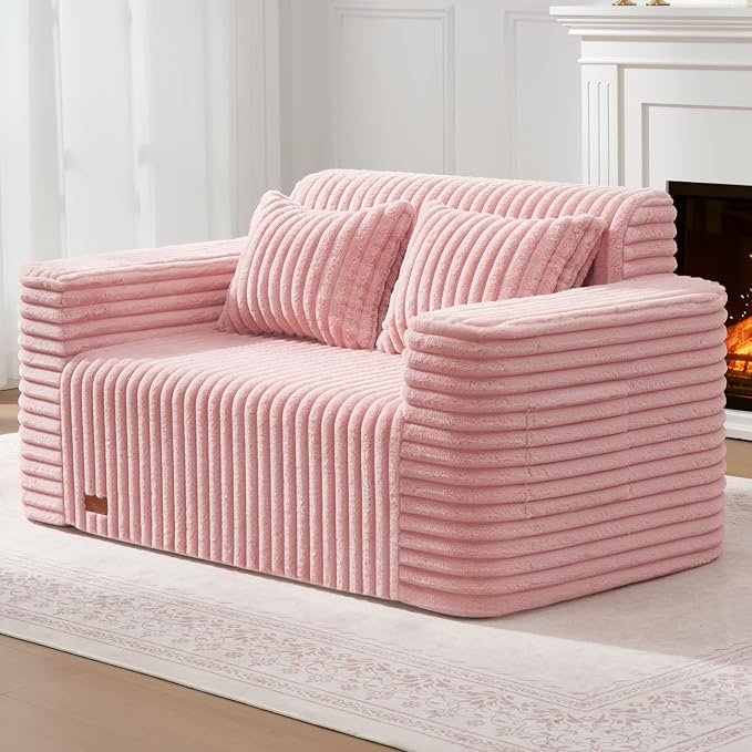 ZurNesfure Sofa Couch Cloud Loveseat, Memory Foam Couch with Pillow No Assembly Need, Modern Couch with deep seat and Washable Cover Boneless Sofas for Living Room Bedroom Apartment (Pink,Loveseat)