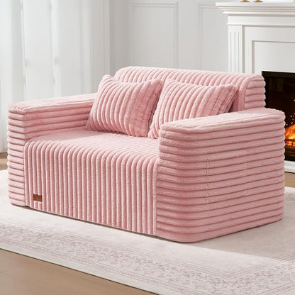 ZurNesfure Sofa Couch Cloud Loveseat, Memory Foam Couch with Pillow No Assembly Need, Modern Couch with deep seat and Washable Cover Boneless Sofas for Living Room Bedroom Apartment (Pink,Loveseat)