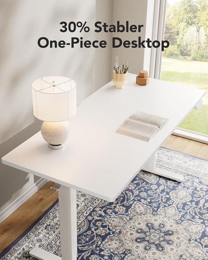 HUANUO Electric Standing Desk, Whole Piece Desktop, Adjustable Height Computer Desk, 4 Height Memory Settings, Sit Stand Up Desk for Home Office, 60" x 24", White