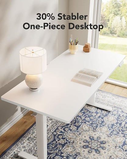 HUANUO Electric Standing Desk, Whole Piece Desktop, Adjustable Height Computer Desk, 4 Height Memory Settings, Sit Stand Up Desk for Home Office, 60" x 24", White