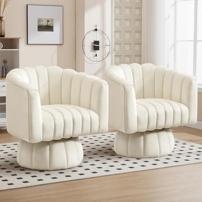 Swivel Accent Barrel Chair Set of 2- Cute Comfy Small Round 360° Arm Chair Velvet Sofa Club Reading Chair for Living Room Bedroom Office Beige
