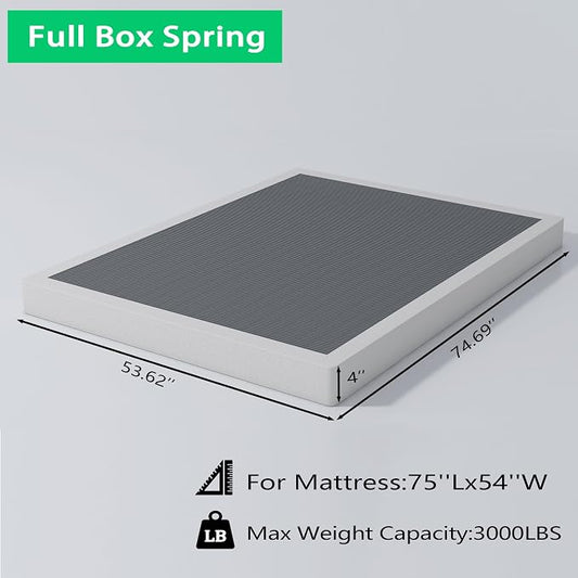 Vaciwe 4 Inch Full Box Spring Heavy Duty Metal Box Springs,Mattress Foundation with Fabric Cover, Noise Free, Non-Slip,Easy Assembly.