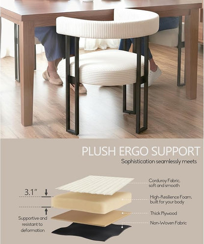 VIRRMO Boucle Corduroy Upholstered Dining Chair Set of 6 with Metal Legs Mid Century Modern Kitchen Chairs for Dining Room in Cream
