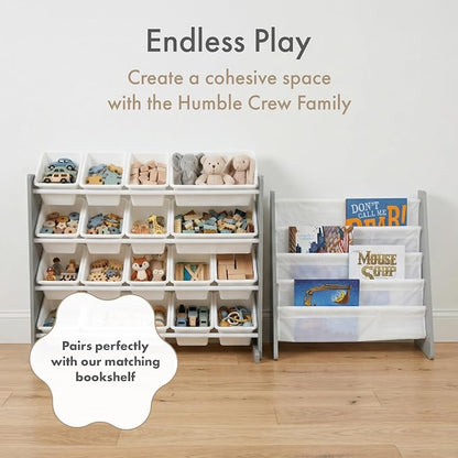 Humble Crew Toy Storage Organizer with 16 Removable Storage Bins for Kids Playroom, 4-Tier Toddler Toy Organization and Storage, Grey/White